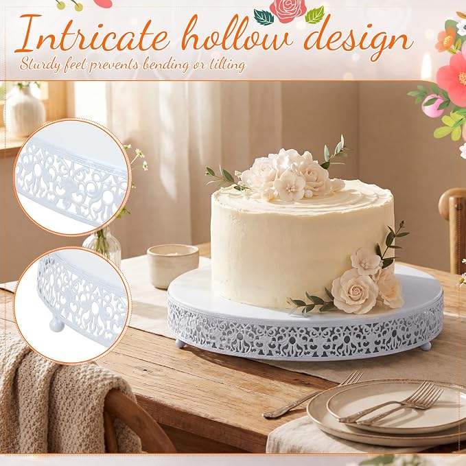Wenqik 2 Pack Cake Stand Set, 14/16 Inch Metal Round Cupcake Dessert Stand Decorative Elegant Cake Display for Weddings Party Birthday Baby Showers Anniversary(Floral Lace,White)