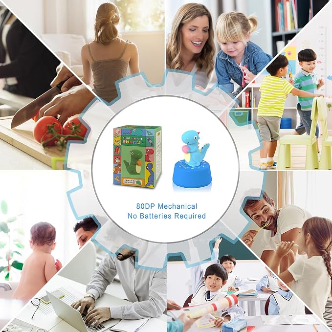 ELE DEPI 60 Minutes Mechanical Kitchen Timer,Cute Dinosaur Timer for Kids,Wind Up Egg Timer for Cooking,Reading,Classroom and Do Sports. (Sky Blue)