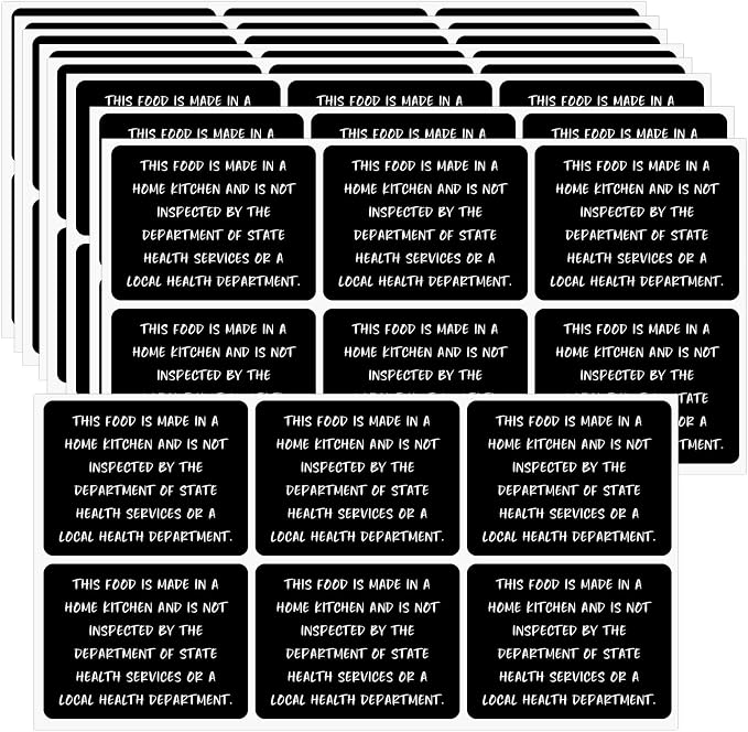 Made in Home Kitchen 120 Pack Food Label Stickers, Cottage Food Law Labels Bakery Stickers, Cottage Kitchen Food Safety Labels Non-Inspection Statement (1.5"x2", Black)