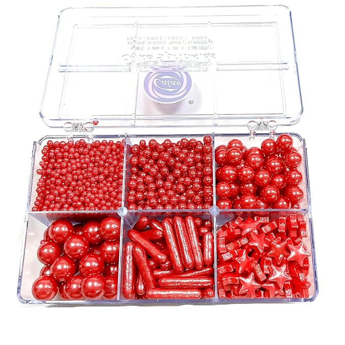 Homipooty Edible Red Pearl Sugar Sprinkles 130g/4.58oz Red Pearl Star Sprinkles For Cake Decorations Wedding，Cookies，Ice Cream, Cupcake Toppers, Halloween Christmas Supplies