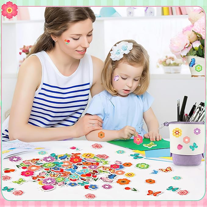 600Pcs Flower Foam Stickers Spring Butterfly Adhesive Stickers | Flower Decals for Kids, School Projects, Classroom Handmade DIY Arts Crafts, Scrapbook, Party Favors Decorations