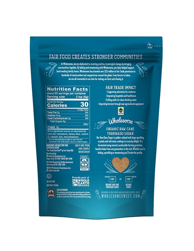 Wholesome Organic Raw Cane Turbinado 24oz, 12-Pack