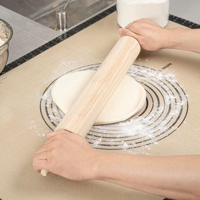 Restaurantware Wood Rolling Pin 1 Count 15 Inches Solid Wood Baking Tool, Ergonomic Dough Roller With Smooth Rotation, Beige Kitchen Pastry Tool for Professional Bakers