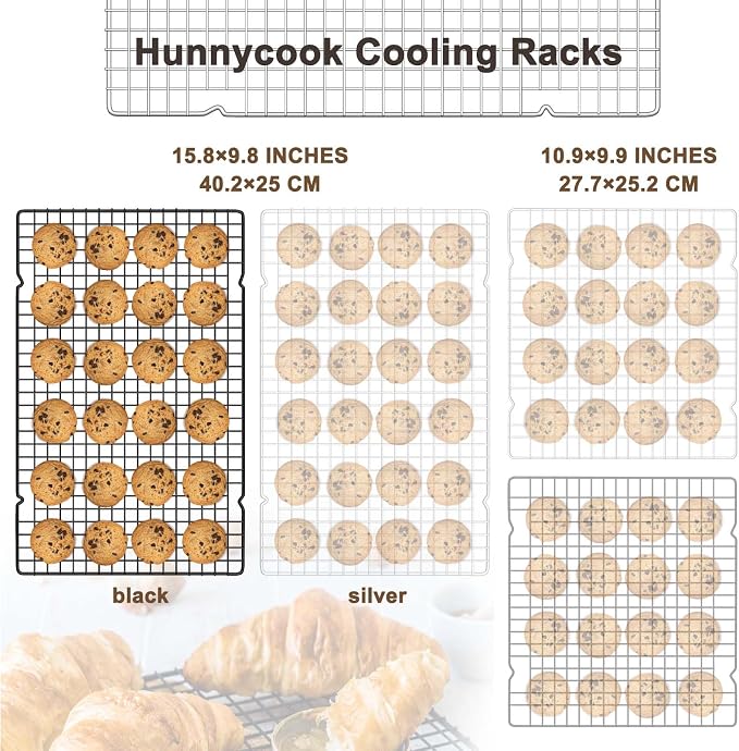 Hunnycook 15.8”×9.8” Cooling Rack, 3P Stainless Steel Baking Rack, Oven Safe Cooling Racks for Cooking and Baking, Black Roasting Rack & Wire Rack & Cookie Cooling Rack for Roasting, Grilling, Drying