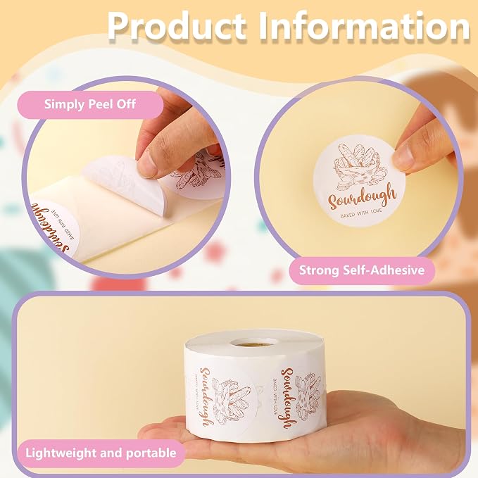 800 Pcs Sourdough Bread Stickers 2 Inch Baked with Love Label Stickers Round Bread Bag Sealing Stickers for Baked Goods Packaging Supplies