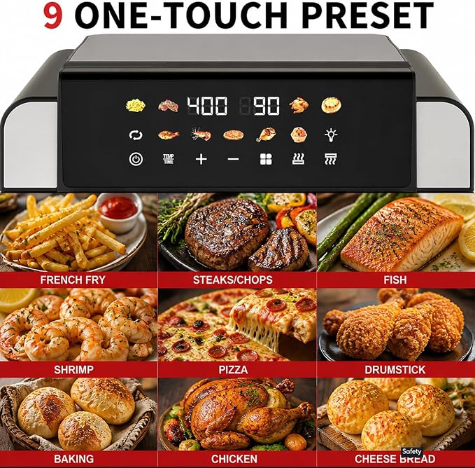 16 Qt Air Fryer Toaster Oven Combo with PFAS-Free Ceramic Coating | Viewing Window, 9 Presets, Top 1700W Bottom 1500W, Max 400°F, Nonstick Tray, Detachable Door, Black, Easy to Clean