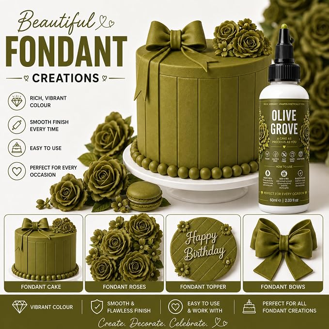Confect Olive Grove Gel Food Coloring – Highly Pigmented Gel Based Food Color for Buttercream, Cakes, Cookies & Baking – 60mL / 2 FL OZ
