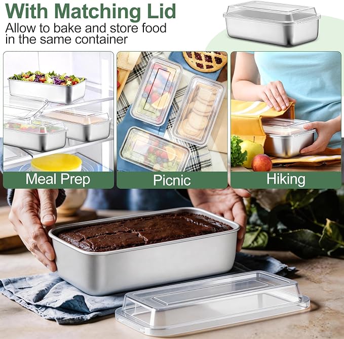 TeamFar Loaf Pans for Baking Bread, 9 x 5 Inch Stainless Steel Bread Loaf Pan with Lid, Meatloaf Pan Tin for Homemade Bread, Brownies, Meal Prep, Storage, Healthy & Dishwasher Safe - Set of 3