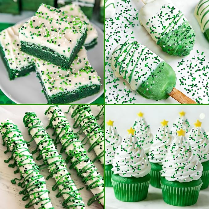 St. Patrick's Day Sprinkles 4.6 Oz /130g Green Sprinkle for Cake Decorating | Edible White Green Mini Pearls Sprinkles Sweet Luck Sprinkles for St. Patrick's Day Christmas Themed Cake Cupcake Toppings