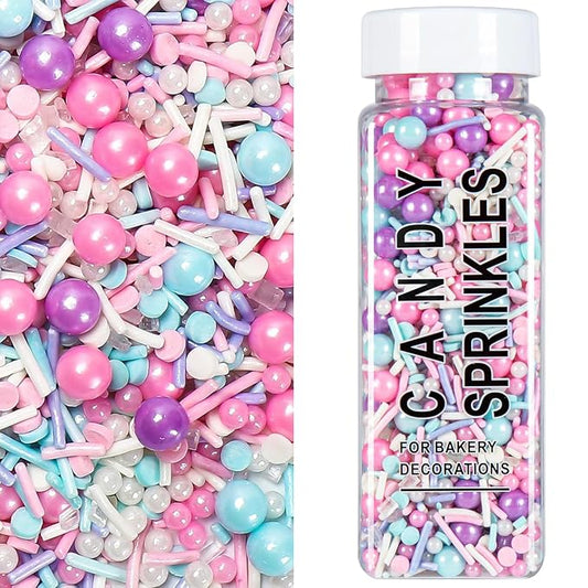 Pastel Sprinkles for Cake Decorating, Pink Purple Blue White Sprinkles for Cupcake Mixed Jimmies 150g/5.3oz, Confetti for Baking, Cookies, Cupcake, Ice Cream Toppings, Celebrations Wedding Shower Party Christmas Supplies
