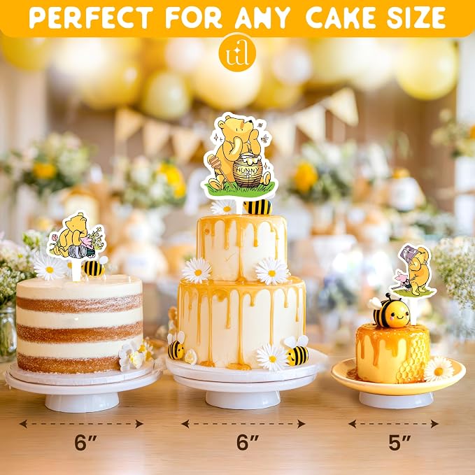 Woodamore Pooh Cupcake Toppers Birthday Decorations - Pooh Bear Baby Shower Cupcake Toppers, Cup Cake Topper For Pooh Baby Shower Decorations Ideas