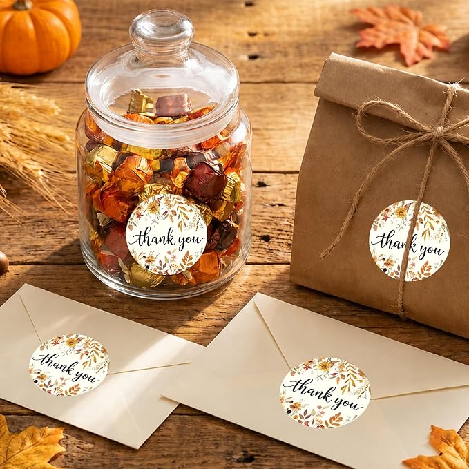 Louise Maelys 1.5 Inch Thank You Stickers-500 Pcs Thank You Label Sticker with Autumn Floral Design for Small Business, Party Favors, Gift Wrapping, Scrapbooking,Envelope
