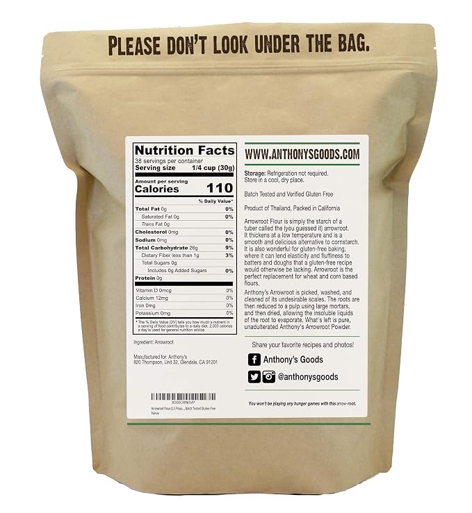 Anthony's Premium Arrowroot Flour Powder, 2.5 lb, Gluten Free, Non GMO, Cornstarch Alternative (Pack of 2)