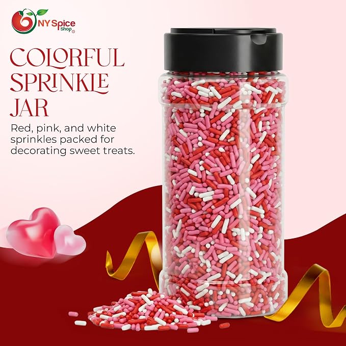NY Spice Shop Red, White & Pink Sprinkles - 3.5 Ounce Red, White & Pink Sprinkles Decorative Sweet for Treats - Sprinkles for Cupcake, Cookies, Cakes & Dessert Decorating