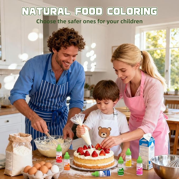 Natural Food Coloring Liquid Set - 6 Vibrant Color Food Grade
