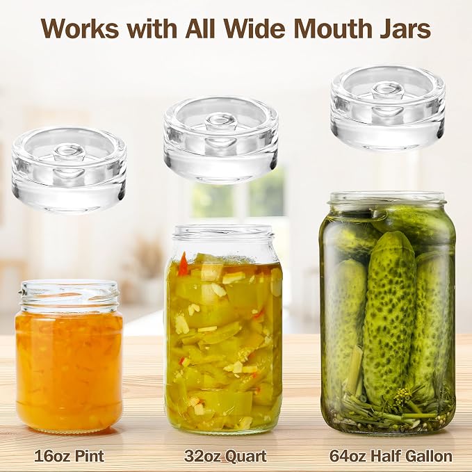 Xileanalee Fermentation Weight Glass 4 Pack for Wide Mouth Mason Jar-Easy Grip Handle Fermenting Weights for Pickling -7Oz 2.75inch Canning Weights for Fermenting