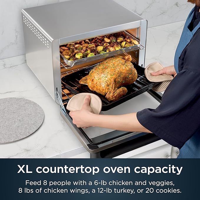 Ninja Air Fryer & Toaster Oven | Prestige Smart XL Countertop Oven | Bakes up to 20 Cookies, Fits up to a 12lb Turkey | Pizza, Toast, Bake, Air Fry & Reheat | 1800 Watts | Stainless Steel | DT501 (Renewed)