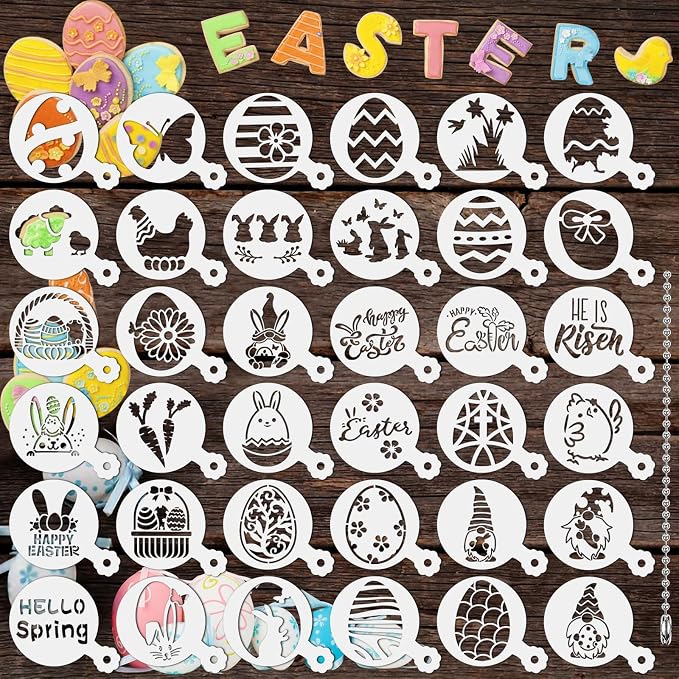 Easter Cookie Stencils 36 Reusable Egg Bunny Coffee Dessert Decor Templates | 36 Reusable Easter Templates, Egg, Bunny And Other Patterns, for Cookie Cake Coffee Dessert, Easter DIY Baking Decor Tools
