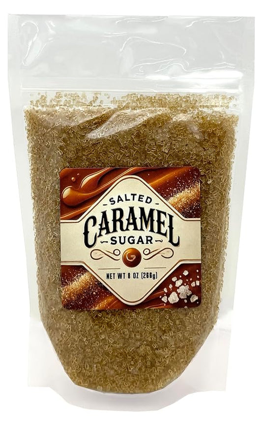Crait Salted Caramel Sugar - 8 oz Gourmet Finishing & Rimming Sugar with Real Sea Salt | Colored Topping for Coffee, Frappes, Baking, and Ice Cream