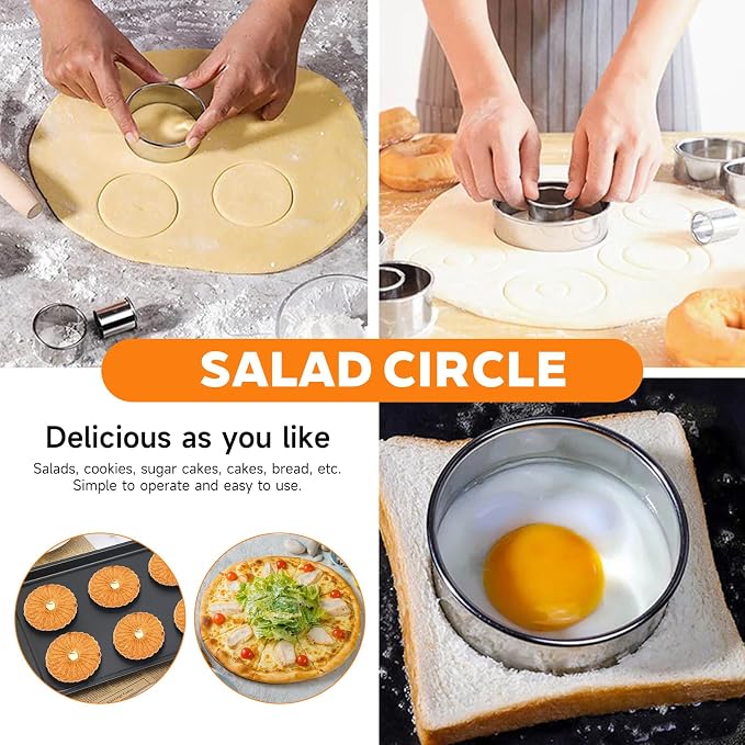 6 Pcs Stainless Steel Round Cookie Cutter Set (2, 3, 3.5, 4, 5, 6 Inch),Multi-Size Circle Cutters for Baking Biscuits, Donuts, Sandwiches & Flan,Durable Metal Biscuit Cutters for Kitchen Pastry Crafts