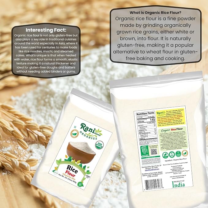 Rani Organic Rice (White) Flour 32oz (2lbs) 908g ~ All Natural | Gluten Friendly | Vegan | NON-GMO | Kosher | Indian Origin | USDA Certified Organic