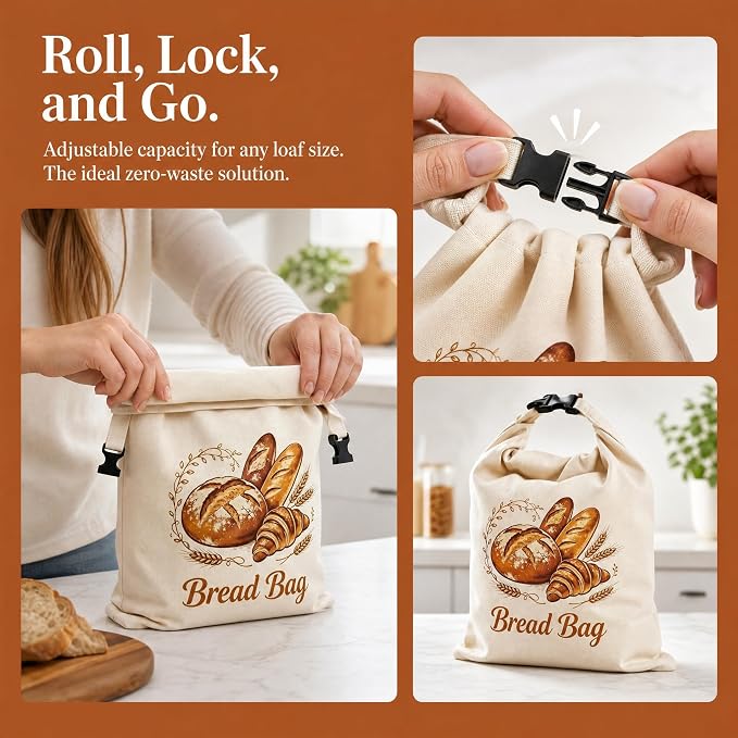 Beeswax Bread Bags for Sourdough,Reusable Organic Linen Cotton Bread Storage Bag with Removable Wax Liner – Easy Clean & Keeps Homemade Bread Fresh (style-A)