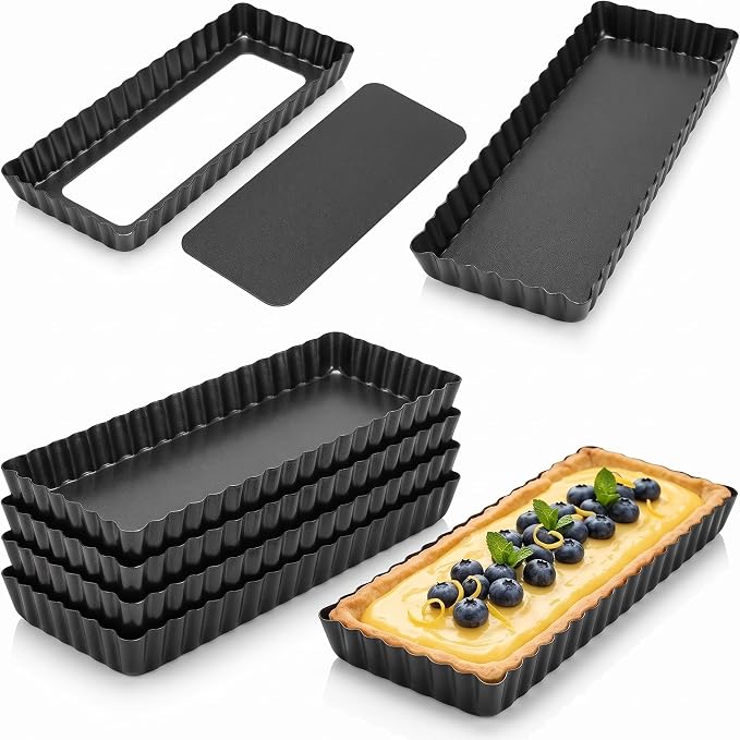 4 Pack Rectangular Tart Pans 14 Inch Nonstick Quiche Pie Pan with Removable Bottom Tart Pans for Pies, Quiche Bakeware, Cheese Cakes, Desserts