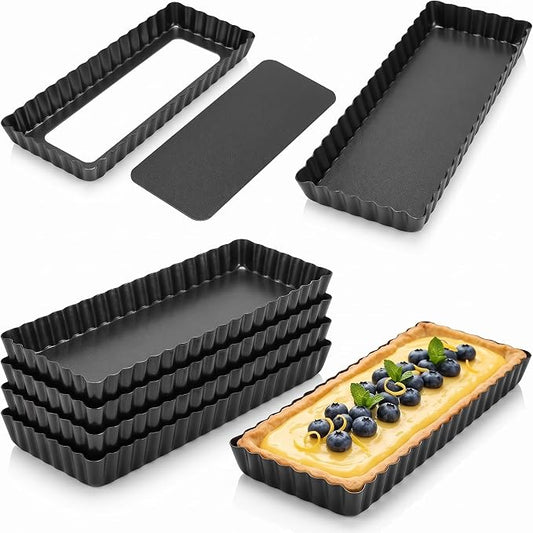 4 Pack Rectangular Tart Pans 14 Inch Nonstick Quiche Pie Pan with Removable Bottom Tart Pans for Pies, Quiche Bakeware, Cheese Cakes, Desserts