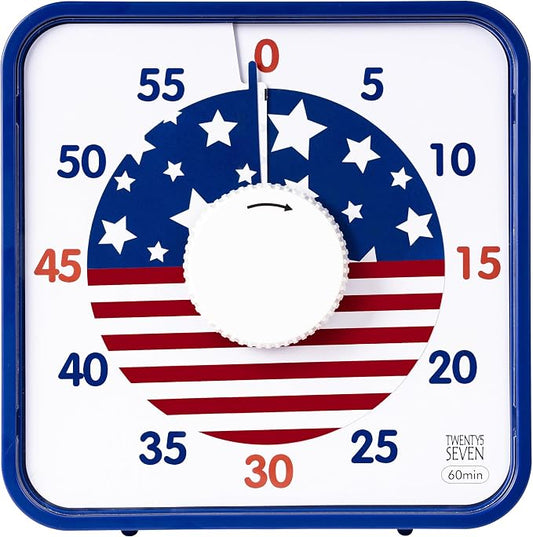 TWENTY5 SEVEN Countdown Timer 7.5 inch; Patriotic 60 Minute 1 Hour Visual Timer, Classroom Teaching Tool Office Meeting, Mechanical Magnetic Countdown Clock for Kids Exam Time Management, Blue