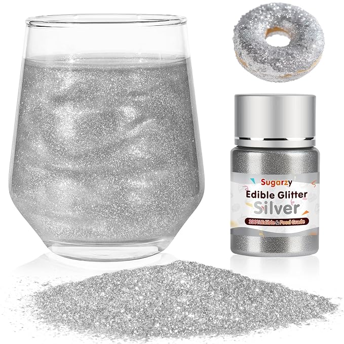Edible Silver Glitter for Drinks,Food Grade 10g Silver Sprinkles Cake Decorating Supplies,Edible Luster Dust for Cocktail Beverages,Food Coloring Shimmer Powder for Baking,Cake Cupcakes Cookies Drinks Candy Strawberries 4th of July Patriotic Birthday P...