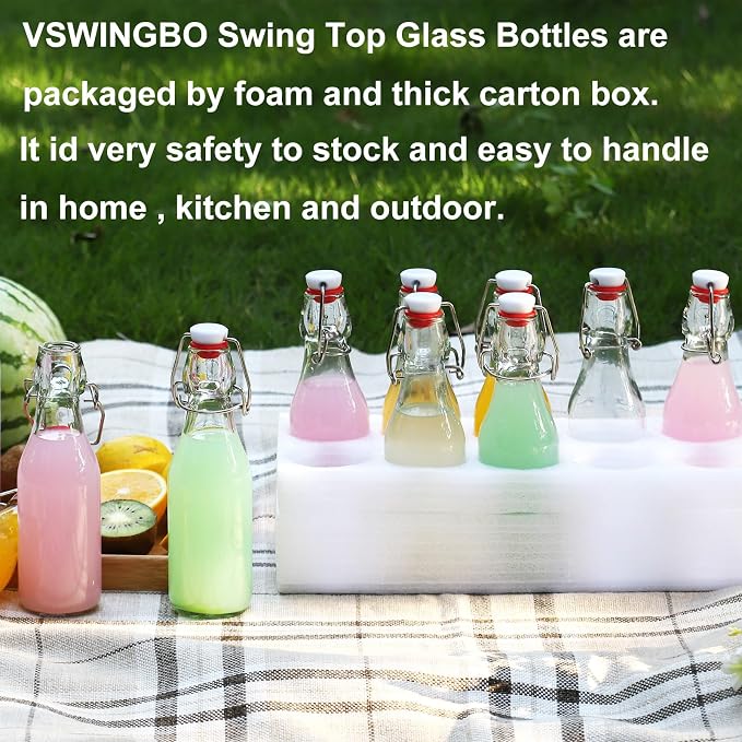 12 Pack 8.5oz Flip Top Glass Bottles,8.5oz swing top glass bottles with airtight lids for Home Brewing,2nd Fermentation,Kombucha,Kefir,Vanilla Extract,Juice,Tea,Beverages,Soda,Oils,Vinegar,Limoncello