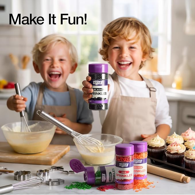 Black Sprinkles 3 oz Bottle | Jimmies Sprinkles for Cake Decorating | Dessert Topping for Baking, Cupcakes, Cookies, Ice Cream, Holidays, Birthdays & Elegant Parties