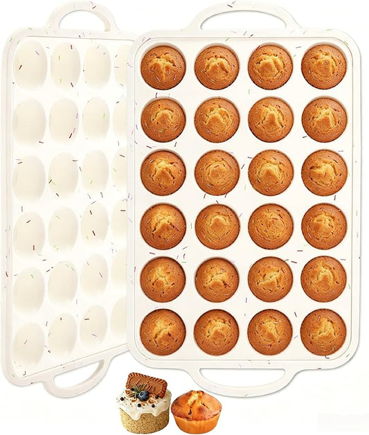 Silicone Mini Muffin Pans for Baking 24 Cup with Steel Frame Non-Stick, 2Pack Small Cupcake Pan, BPA Free Food Grade, Easy Release, Dishwasher Oven Freezer Microwave Safe for Muffin Tin Cake Pop Molds