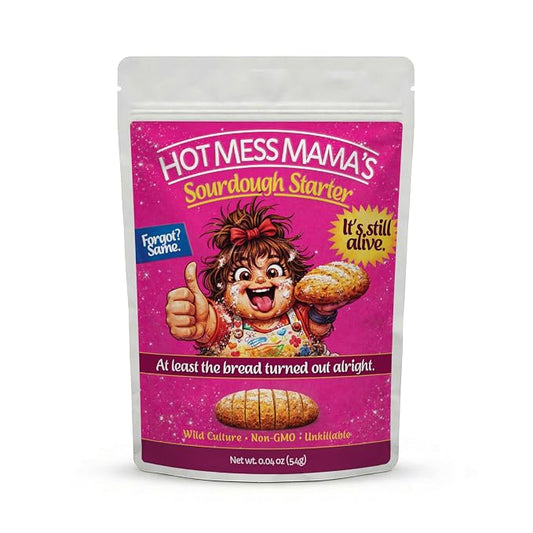 Hot Mess Mama Sourdough Starter Culture – Dehydrated Wild Yeast Sourdough Bread Starter for Homemade Artisan Bread Baking, Live Active Cultures, Unbleached Flour, Reusable Baking Culture