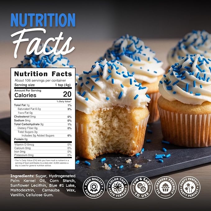 Snackathon Blue Sprinkles for Baking & Decorating, 15 oz Vibrant Blue Jimmies in Resealable Pouch – Gluten Free Sprinkles for Ice Cream Toppings, Cakes, Cupcakes & Desserts