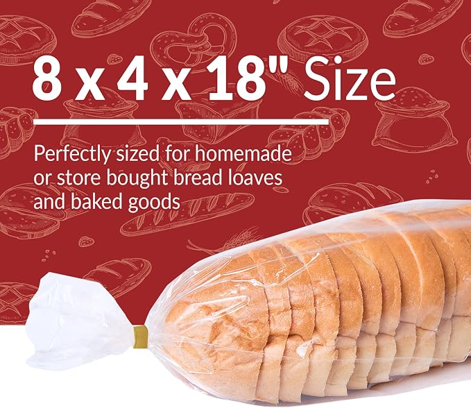 Reli. Bread Bags with Ties | 8 x 4 x 18" | 250 Pack (250 Twist Ties) | Bulk Bags for Homemade Bread, Bakery, Loaf Packing | Clear, Large