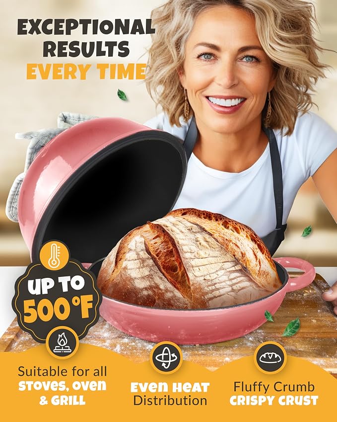 CRUSTLOVE Dutch Oven Bread Baking - 5QT Enamel Bread-Oven - incl Sourdough Bread-Baking Suppliers like Dough Whisk Scoring Lame etc Bread-Dome Cast Iron Bread-Pan with Lid for Sour dough, Bread-making