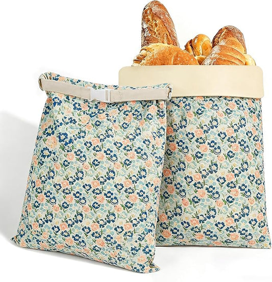 2 Pack Beeswax Bread Bags for Sourdough Homemade Bread, XL Reusable Bread Storage Bag, Organic Waxed Line and Linen Fabric Bread Bag for Home Bakers, Picnics Work or Gift-Giving