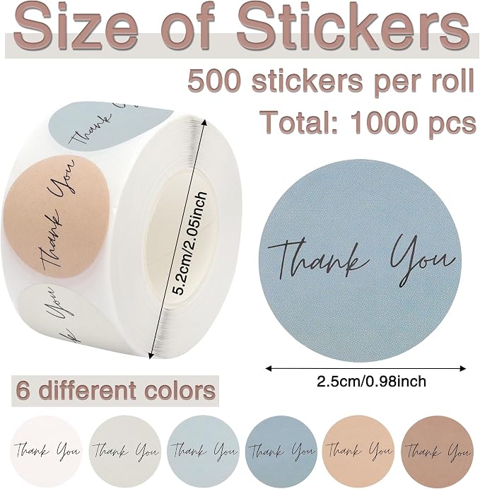 Thank You Stickers Small Business 1000pcs 1'' for Supporting My Small Business Stickers Labels 6 Colors Self-Adhesive Labels for Gift Bags Packaging Round Sticker Tags for Shopping (Morandi)