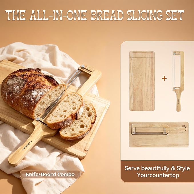 welsteepse Bread Slicer for Homemade Bread – Sourdough Bread Knife with Thickness Guide & Serrated Stainless Blade,Magnetic Storage