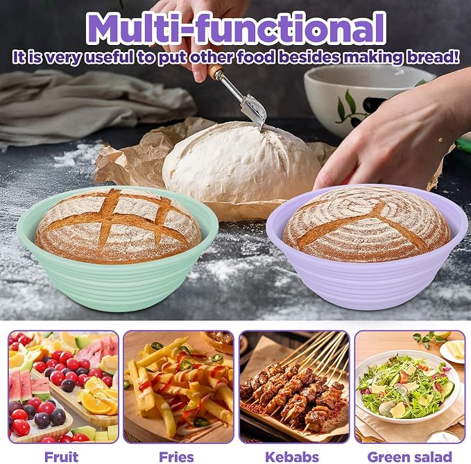 4Pcs Silicone Bread Proofing Basket,9" Foldable Silicone Proofing Baskets for Sourdough Bread Baking,Non-stick Round Dough Proofing Bowl Sourdough Bread Baking Supplies