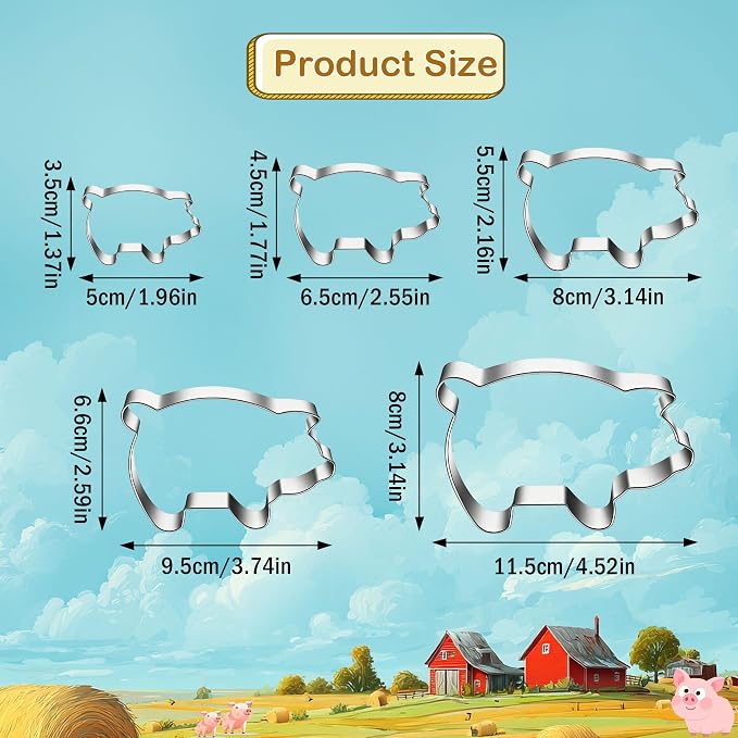5 PCS Pig Cookie Cutters Set, Stainless Steel Piggy Farm Pig Shaped Cookie Cutter Biscuit Cutters Molds Baking Molds for DIY Crafts Farm Animal Theme Party Homemade Treats Baking