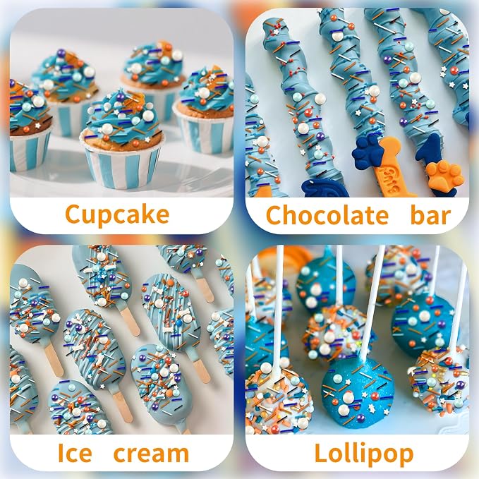 Blue Orange Sprinkles Edible Blue Sprinkle White Star Sprinkles Sugar Pearls for Cake Decorating Navy Orange White Candy Pearls Jimmies Mix Sprinkle for Baking Ice Cream Toppings 100g / 3.5 Oz