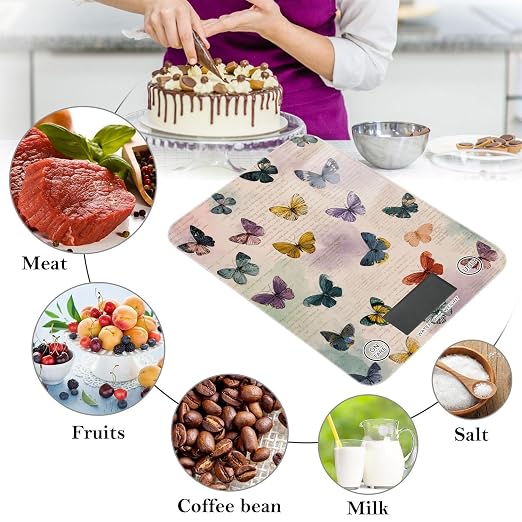 Food Scale Kitchen Scale Food Weight Scales Digital Weight Grams and Ounces Small Electronic Food Scale for Baking Cooking Vintage Beige Butterflies