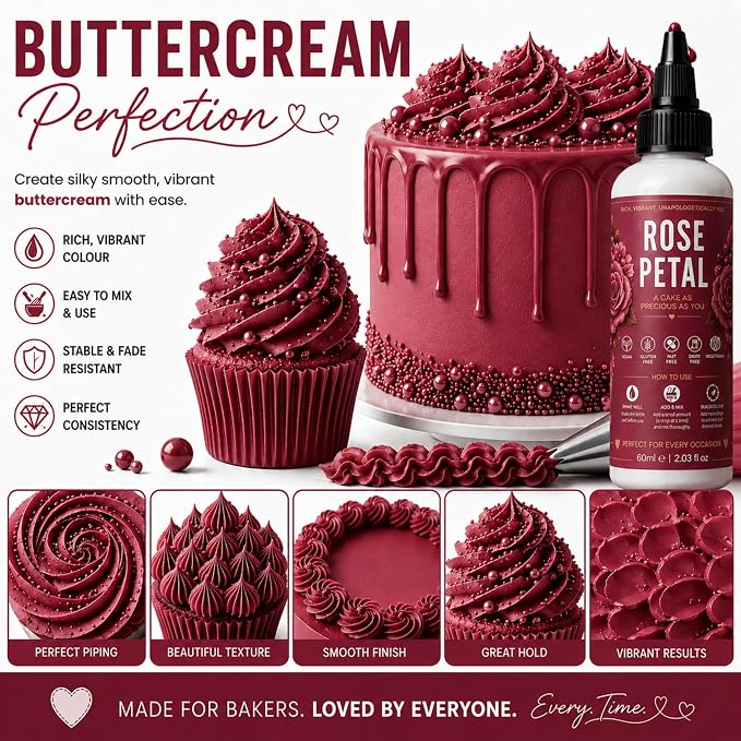 Confect Rose Petal Gel Food Coloring – Highly Pigmented Gel Based Food Color for Buttercream, Cakes, Cookies & Baking – 60mL / 2 FL OZ