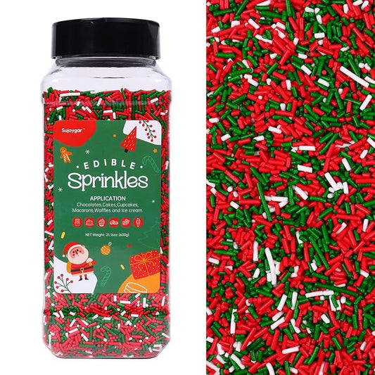 Christmas Jimmies Sprinkles, Bulk 1.32 LB, Food Grade, Sprinkles for Cake Decorating, Sujoygar, Baking, Cookies, Chocolates, Cupcake Toppers