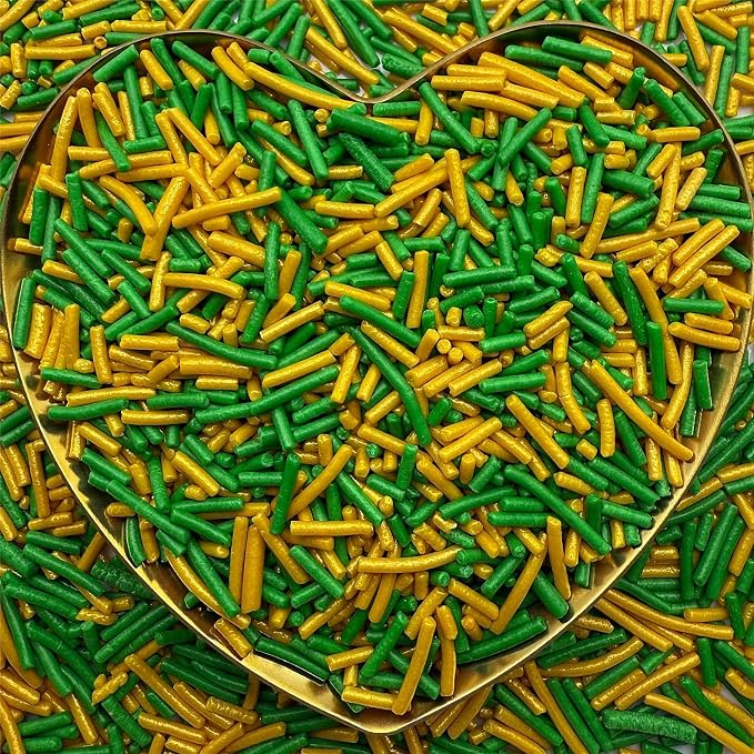 CandiJumpin Gold and Green Jimmy Sprinkles, Gold Green Sprinkles for Cake Decorating Edible Cake Jimmies Edible Crunchy Jimmies Ice Cream Toppings, Baby Shower Party Wedding Christmas Supplies 3 OZ