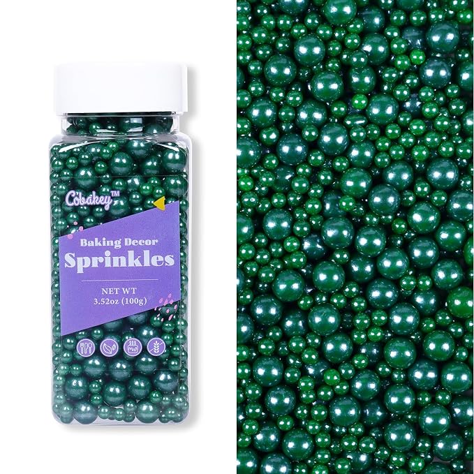 Dark Green Sprinkles for Cake Decorations 3.52 ounce Edible Pearl Sugar Sprinkles for Cupcake Toppers Wedding Party Valentines Halloween Christmas Supplies
