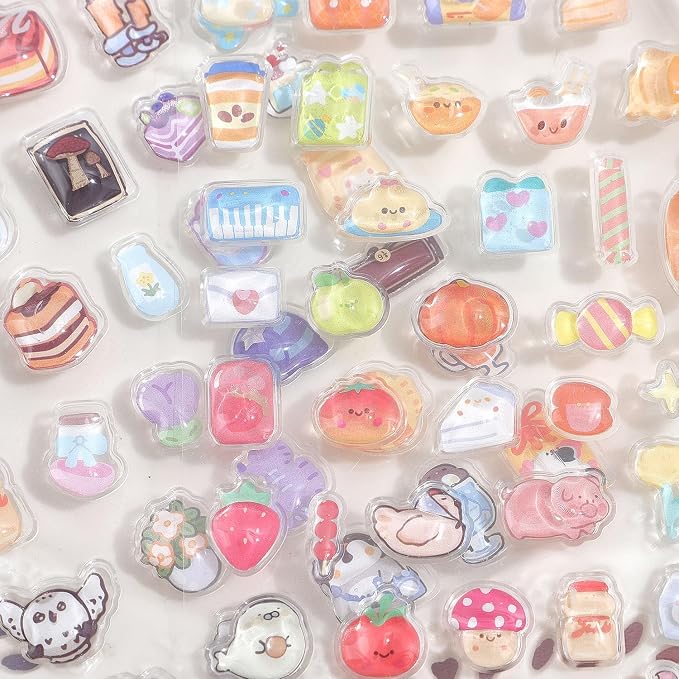 Girl's 3D Cute Japanese Puff Sticker, 100+ Kawaii Dessert and Animal Mini Puffy Stickers, for DIY Scrapbooks Planner Journals Laptops Phone Case Decoration Gifts Rewards, Sweet Bubbles