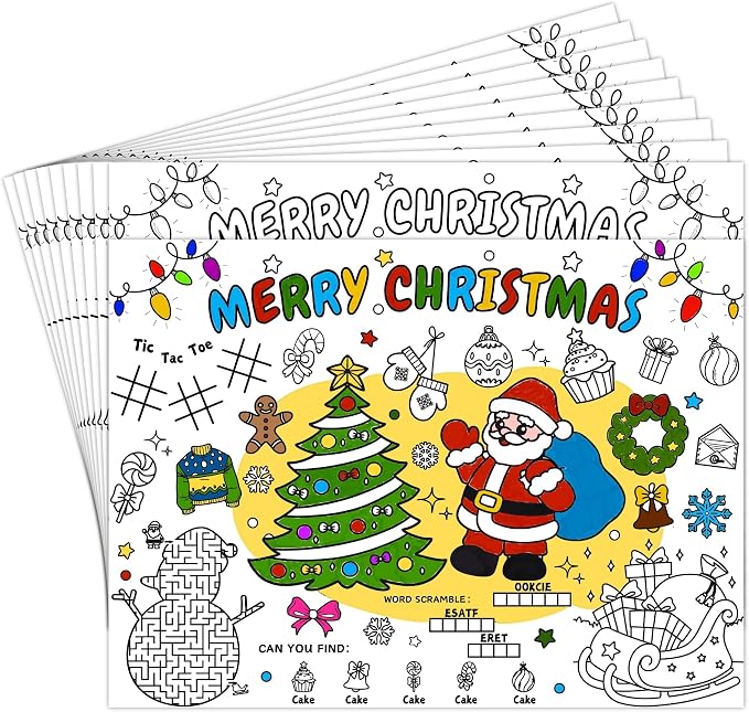 45pcs Christmas Disposable Coloring Placemats Xmas Crafts for Kids Christmas Party Favors Coloring Poster Holiday Party Supplies School Classroom Activities Paper Table Mats